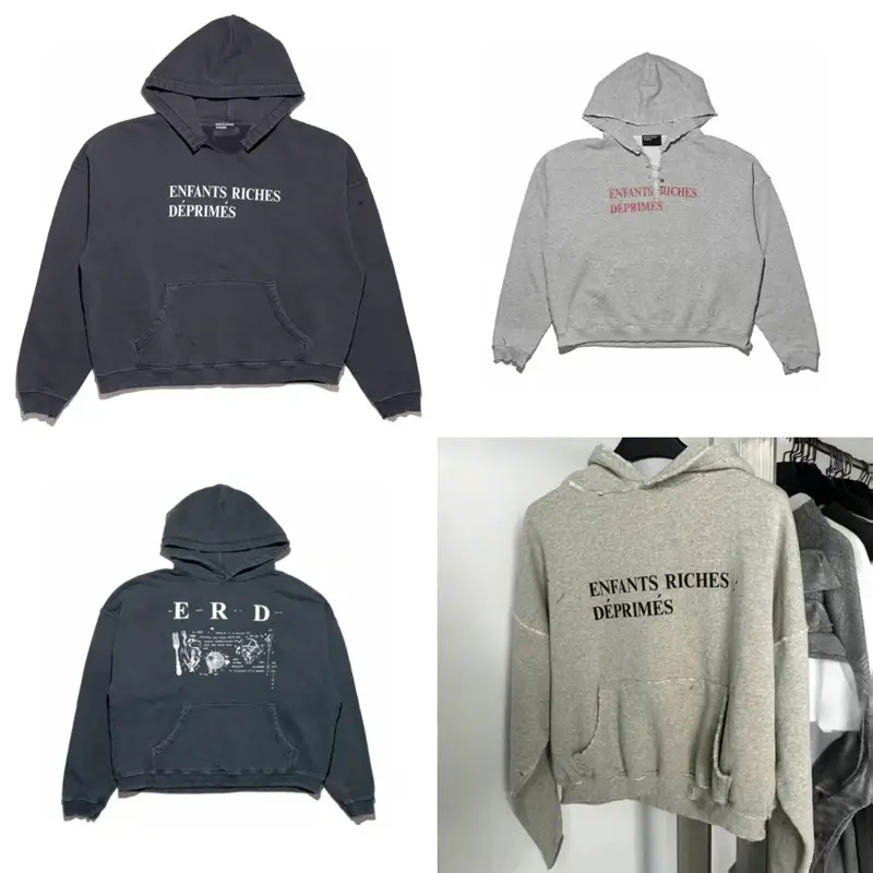 Erd Melancholic Rich Second-Generation Slogan Retro Letter Print High Street Trendy Casual Men's and Women's Destruction Hoodie