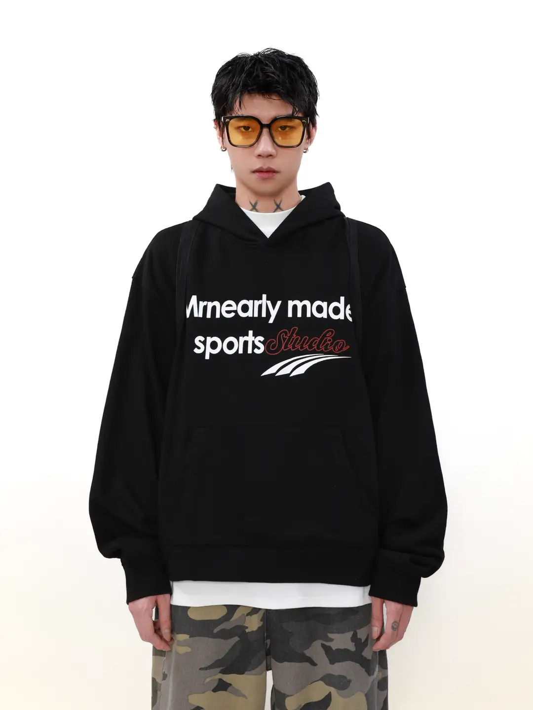 MRNEARLY American retro letter couple trendy brand hoodie men's hoodie heavyweight high street hooligan handsome autumn top