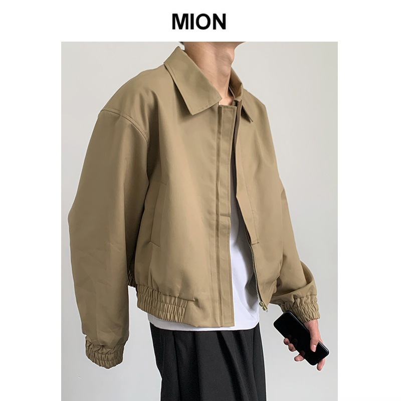 Khaki retro Hong Kong style spring and autumn jacket hiphop short shoulder pad pilot jacket men's workwear jacket