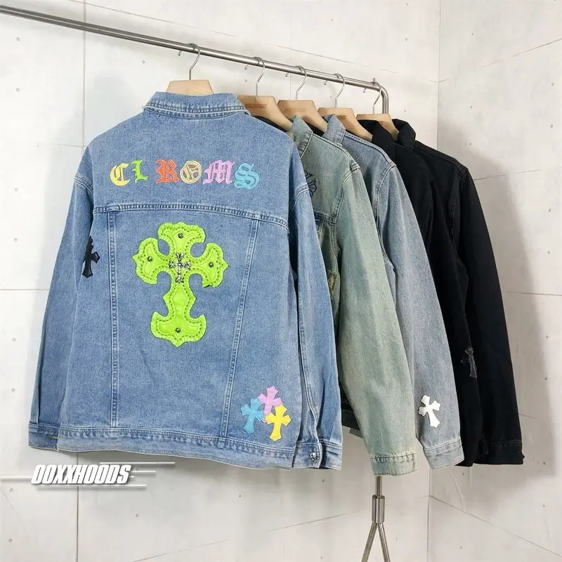 Denim jacket world ceiling chic leather metal cross color rune reflective washed jacket cool trendy brand