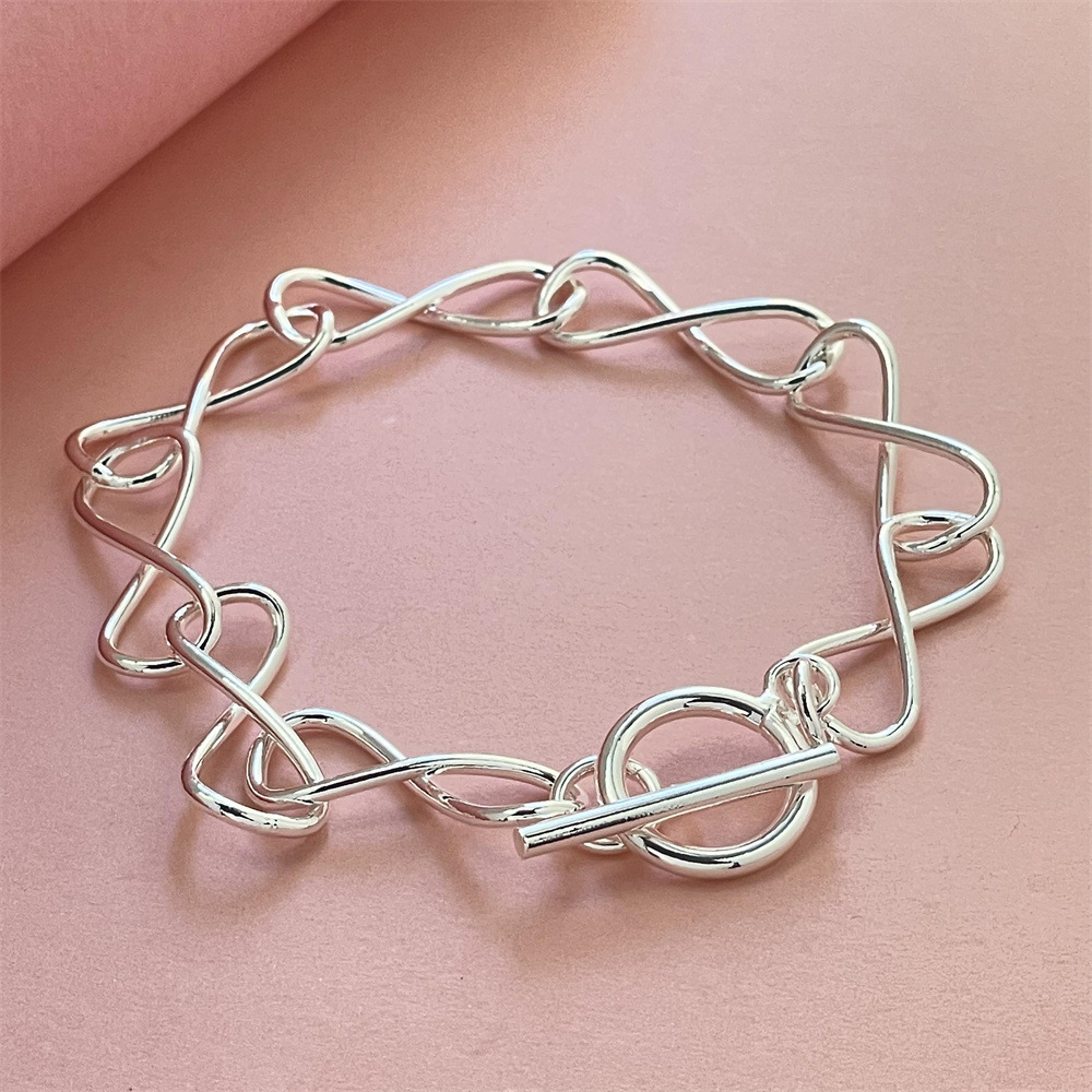 Foreign trade jewelry silver-plated to twist eight-character bracelet net red popular bracelet in stock wholesale suitable for men and women