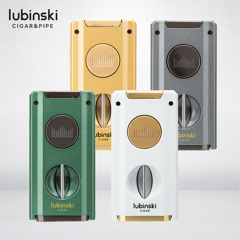 LUBINSKI cigar lighter zinc alloy multifunctional hole opener cigarette holder through needle V-shaped shear blue flame double straight
