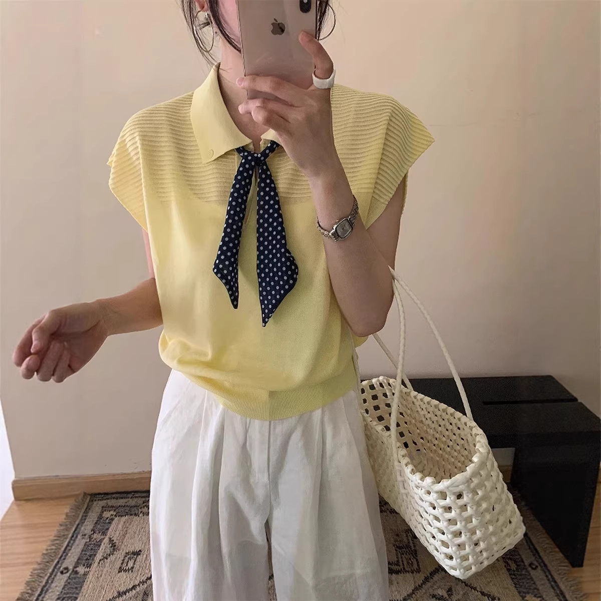 Thin Lapel Silk Scarf Knit Short-Sleeve T-Shirt for Women, 2026 New Early Summer Stunning Top for Women