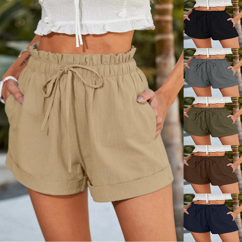 European and American 2023 Summer New Cross-border Women's Clothing Amazon wish Foreign Trade Solid Color Loose Casual Fashion Shorts Women