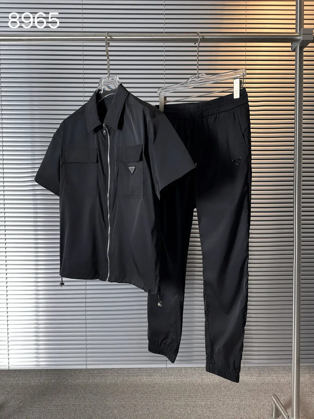 Correct Version in stock P Family Nylon Coat Hooded Short Sleeve Jacket Pants suit Matching Men's and Women's suit