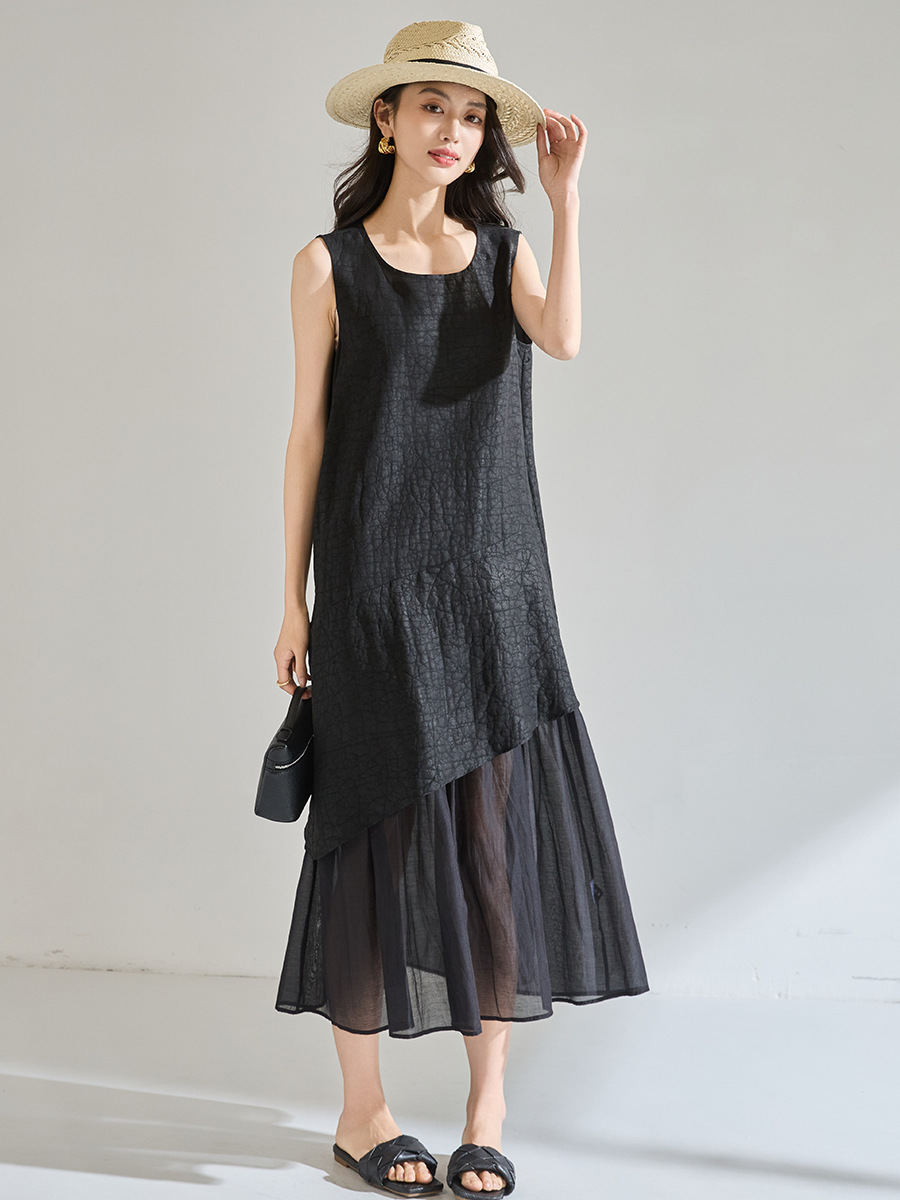 26 Spring/Summer【Imitation Xiangyun Silk Vest Dress】Crackle-Patterned Faux Two-Piece Dress 29084