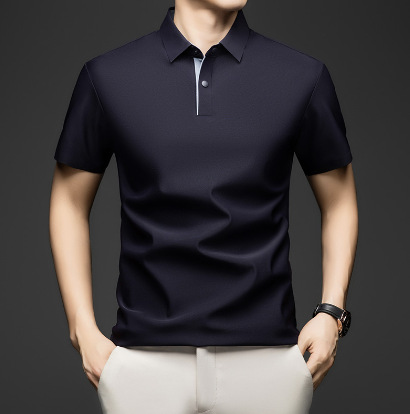 New Summer Style Men's Striped Lapel Short-Sleeved Fashionable Polo Shirt with Mulberry Silk Trendy Fashion Style