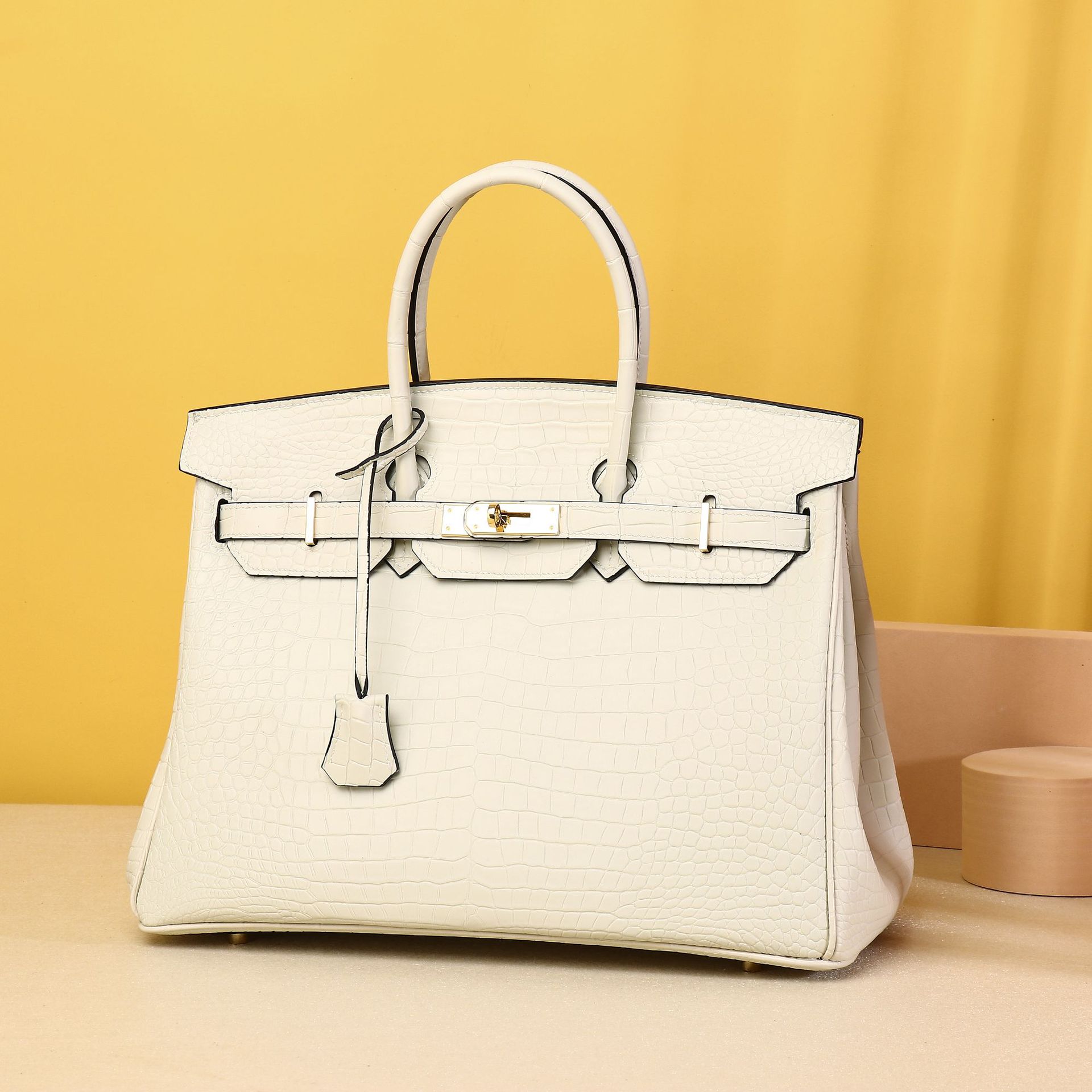 Crocodile Belly Pattern Classic Platinum Bag Large Capacity Lock Buckle All-match Banquet Handbag Single Shoulder Crossbody Bag High-end Women's Bag
