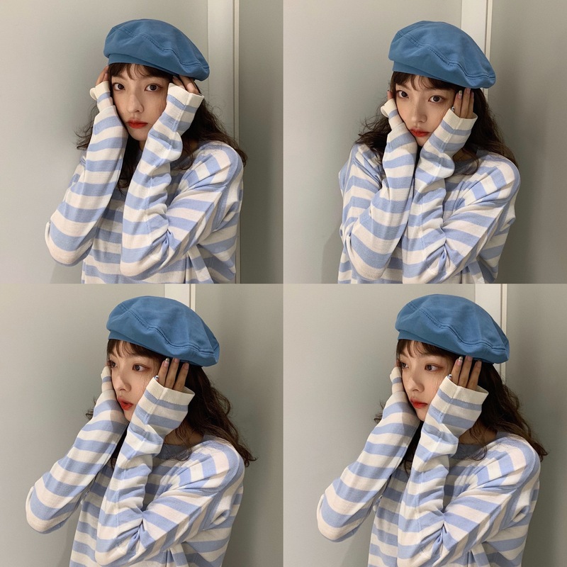 Fog Blue Beret Children's Autumn All-match Color Hat Trendy British Retro Painter Hat Fashion Simple Hat