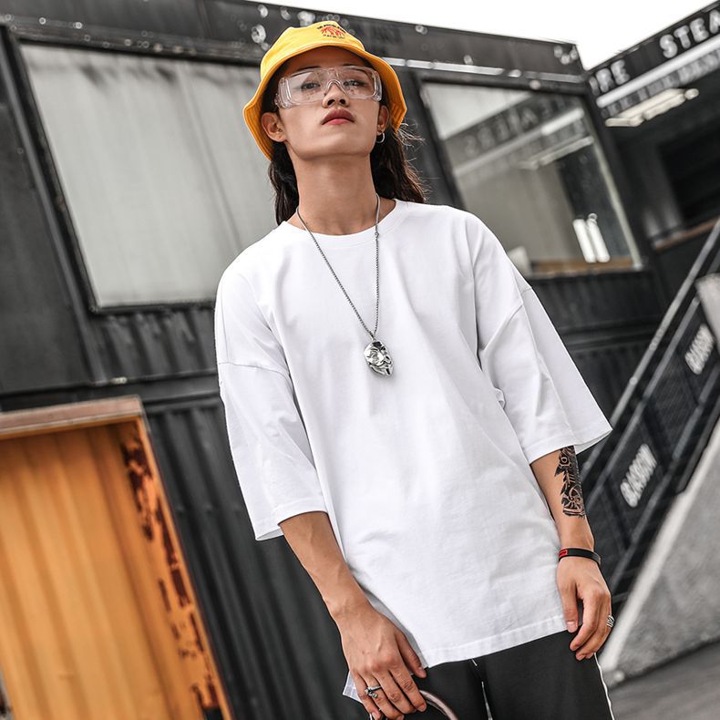 Men's in stock Men's T-shirt Loose Trendy Men's oversize European and American Solid Color Couple's Half Sleeve Plus Size T-shirt for Men