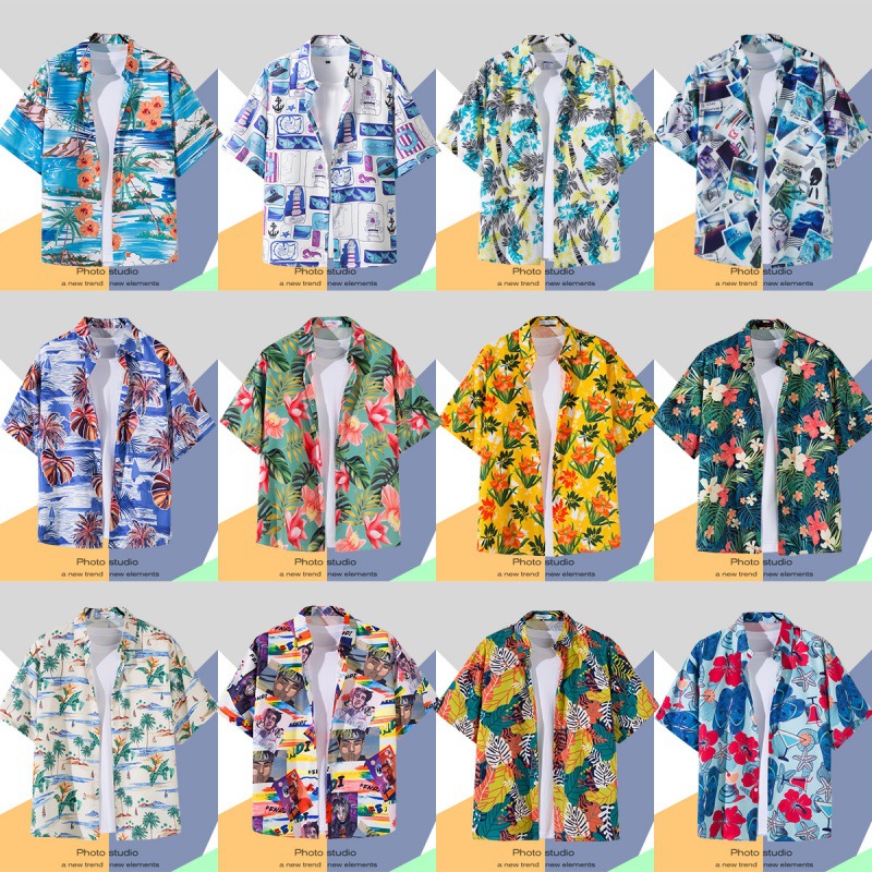 ins Hong Kong-style vintage short-sleeved floral shirt men's 2022 Hawaiian vintage shirt Ruffian handsome coat trendy