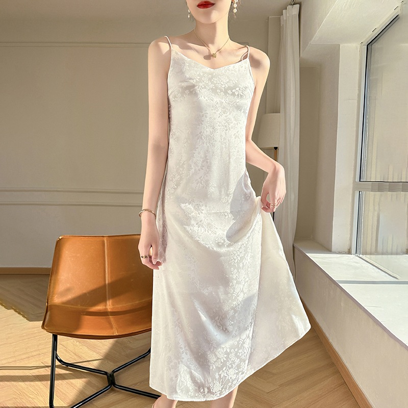 Silk sling dress women's summer celebrity black suspender skirt acetate satin mulberry silkworm printed dress