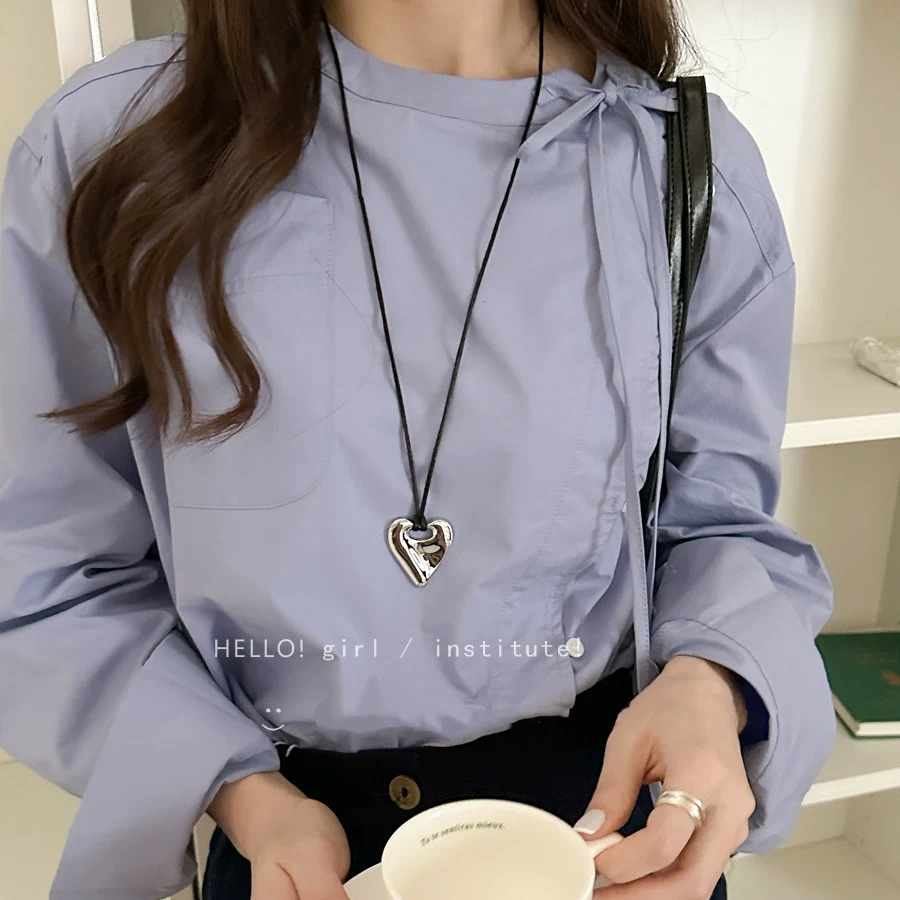 Korean Personalized Silver Letter Heart Rope Necklace Women's Summer Sweet and Cool Sexy Necklace Accessible Luxury Niche Sweater Chain