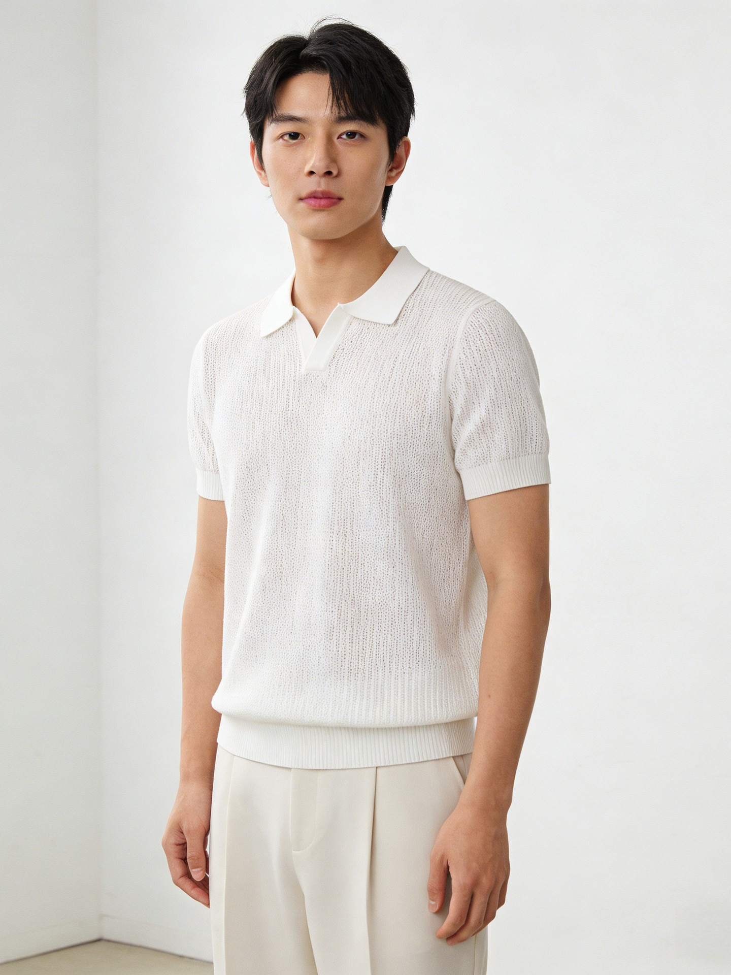 Jianheng's New Old Money Style Cool and Refreshing Tencel Lyocell Polo Shirt for Men, Light Luxury Linen Knit Short-Sleeve Men's Shirt