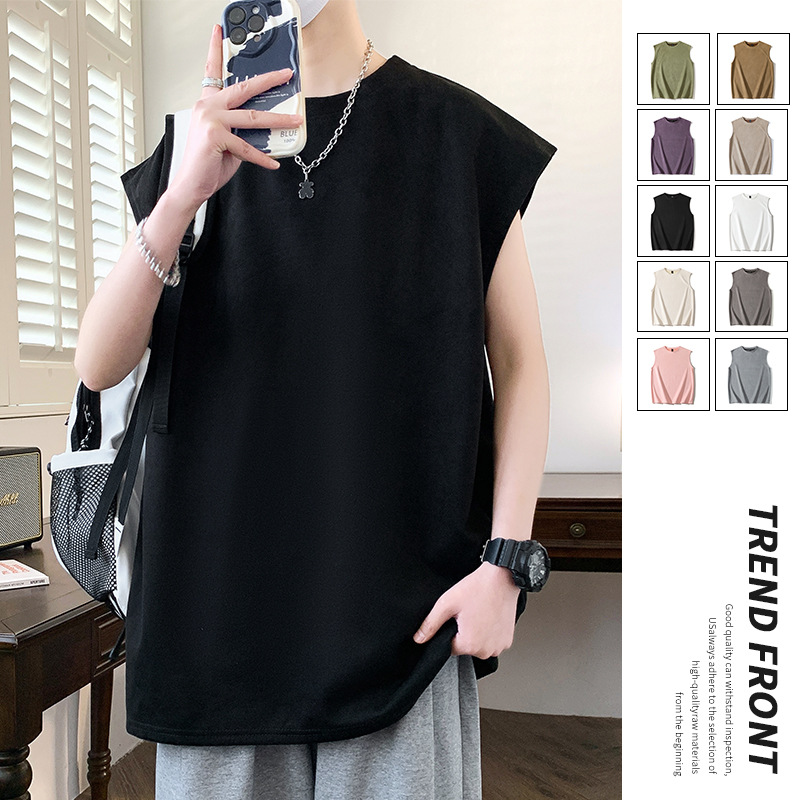 Sleeveless T-Shirt Men's Summer Trendy American Retro Suede Vest Loose Casual Fashion Top Ins