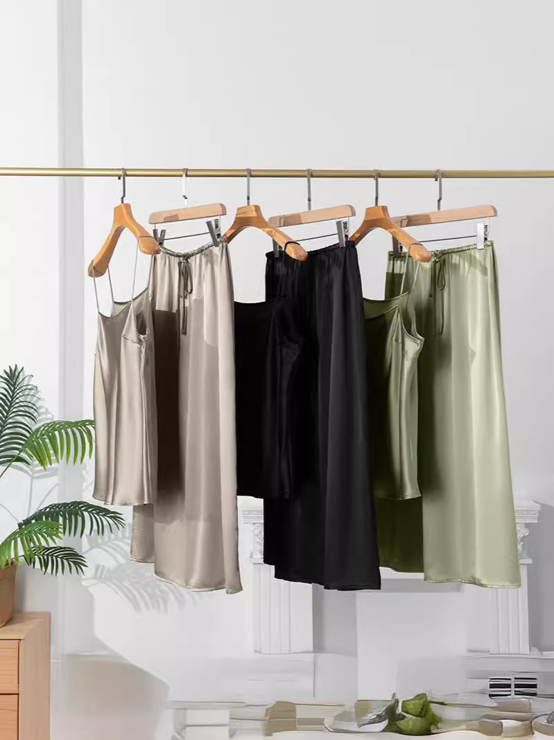 Summer suit Silk Sling Mulberry Silk Skirt Satin New French Style Skirt Drawstring Commuter Elegant Women's Clothing