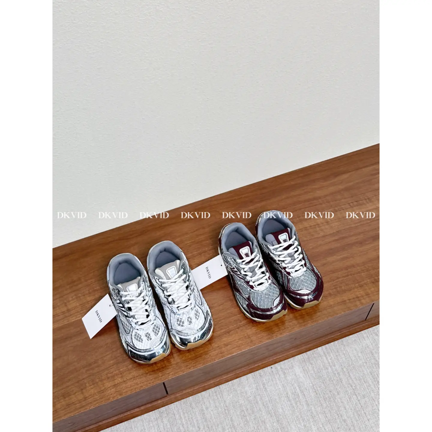 Dkvid Silver Sports Silver Dad Shoes Retro Glossy Genuine Leather Mesh Thick Sole Casual Sneakers