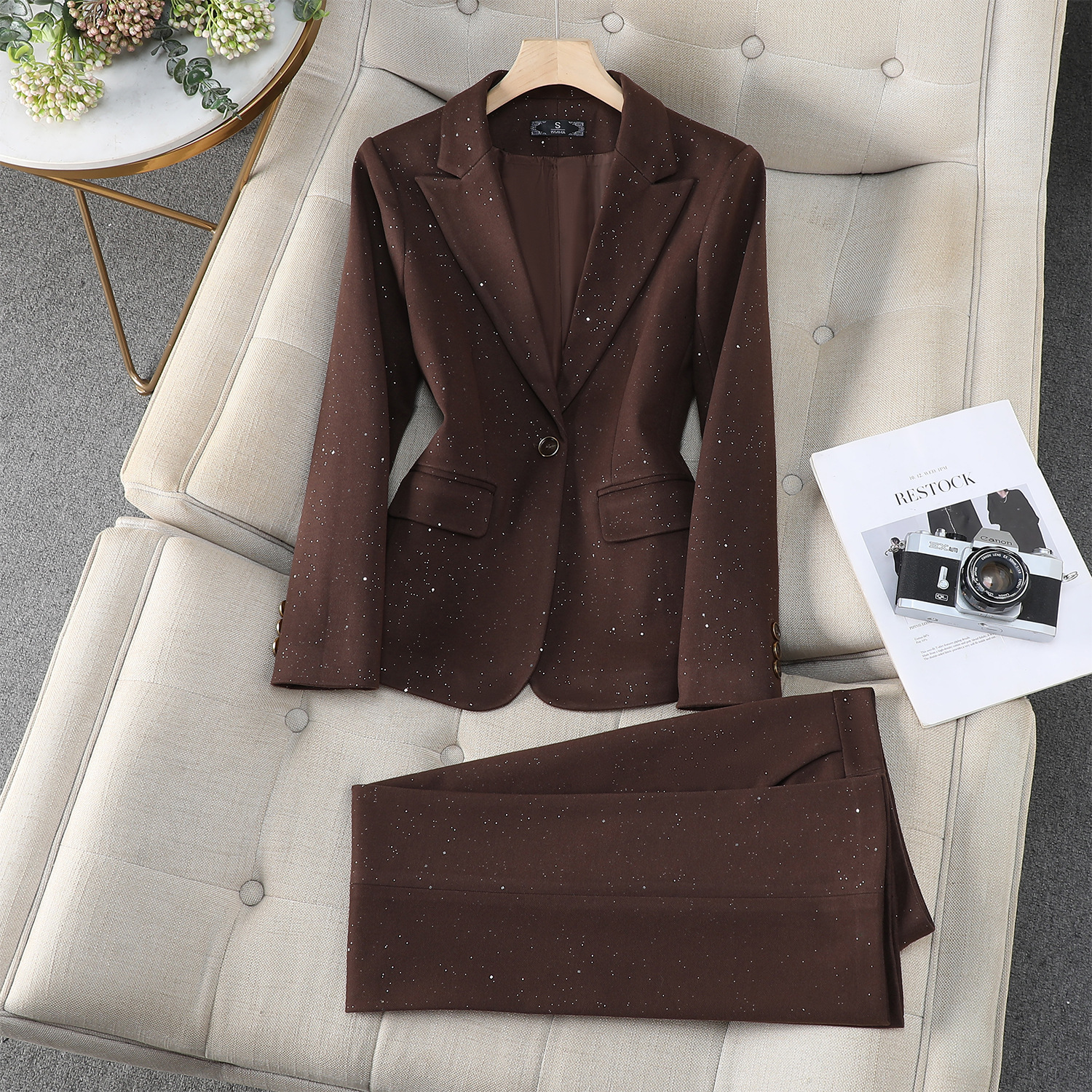 Navy Blue Sequined Blazer for Women 2025 New Autumn and Winter Commuter Style Professional Suit Workwear