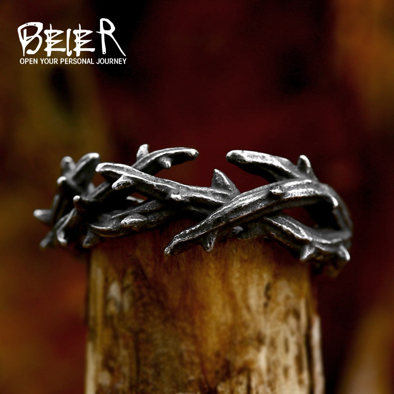 beier stainless steel casting fashion simple branch ring hip hop trend Thorn titanium steel ring jewelry wholesale