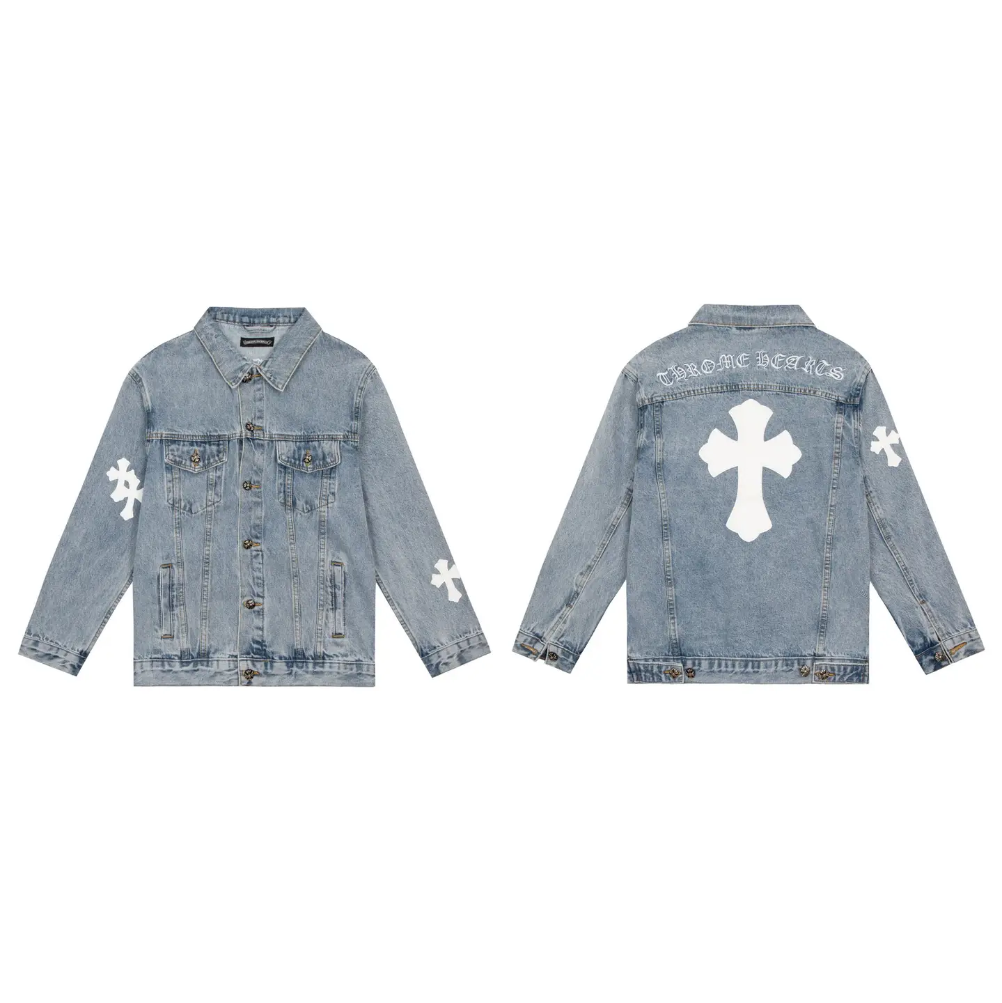 24Chrome Hearts Correct Version of the Trendy Brand Chrome Autumn and Winter New Style Denim Jacket with Cross on the Back