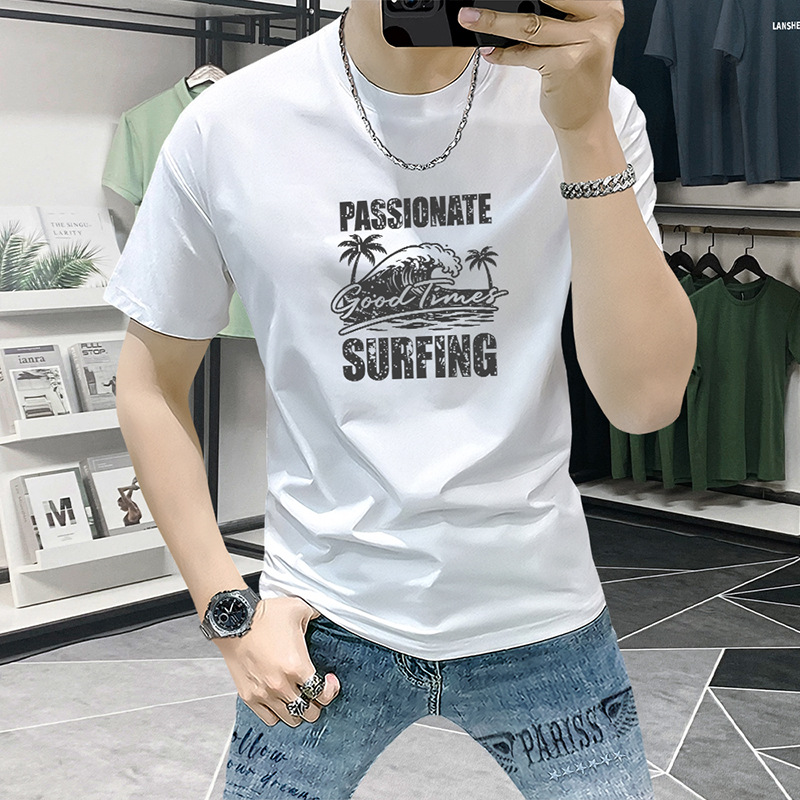 Lanshengyi Short-Sleeved Men's Round-Neck T-Shirt Summer New Style Ins Trendy Fashion Casual Printed Half-Sleeved Versatile Top