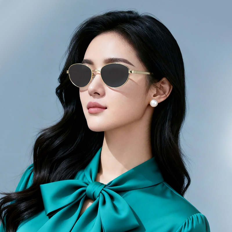 New Polygonal Sunglasses with a High-End Feel, Cross-Border Women's Cat-Eye Sunglasses, Metal Frame Sunglasses, Fashionable Glasses