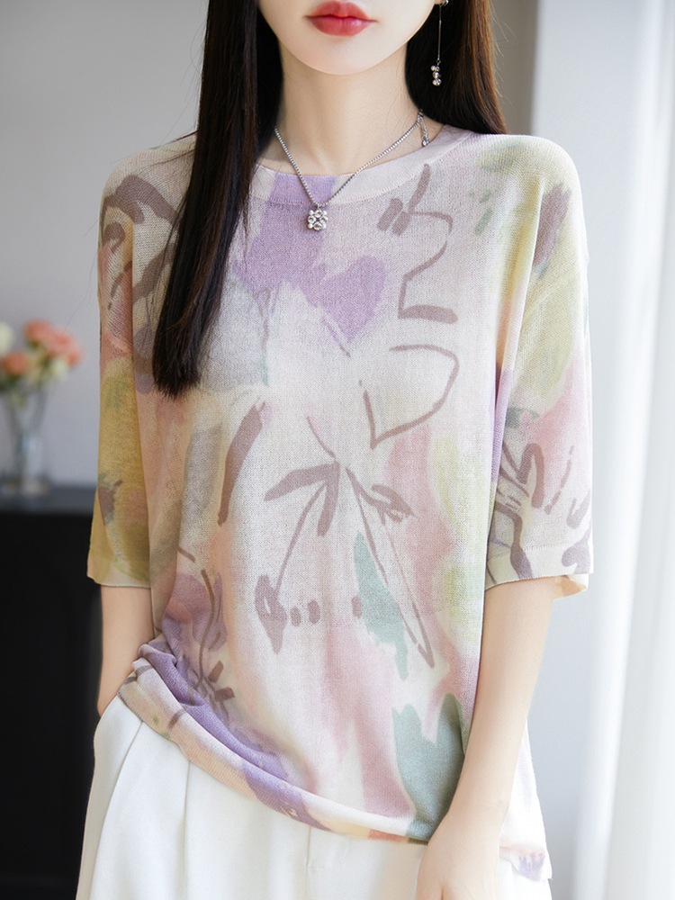 Printed Short-Sleeved T-Shirt for Women 2025 New Round Neck Loose Lazy Style Fashion Korean Style Top T-Shirt Summer