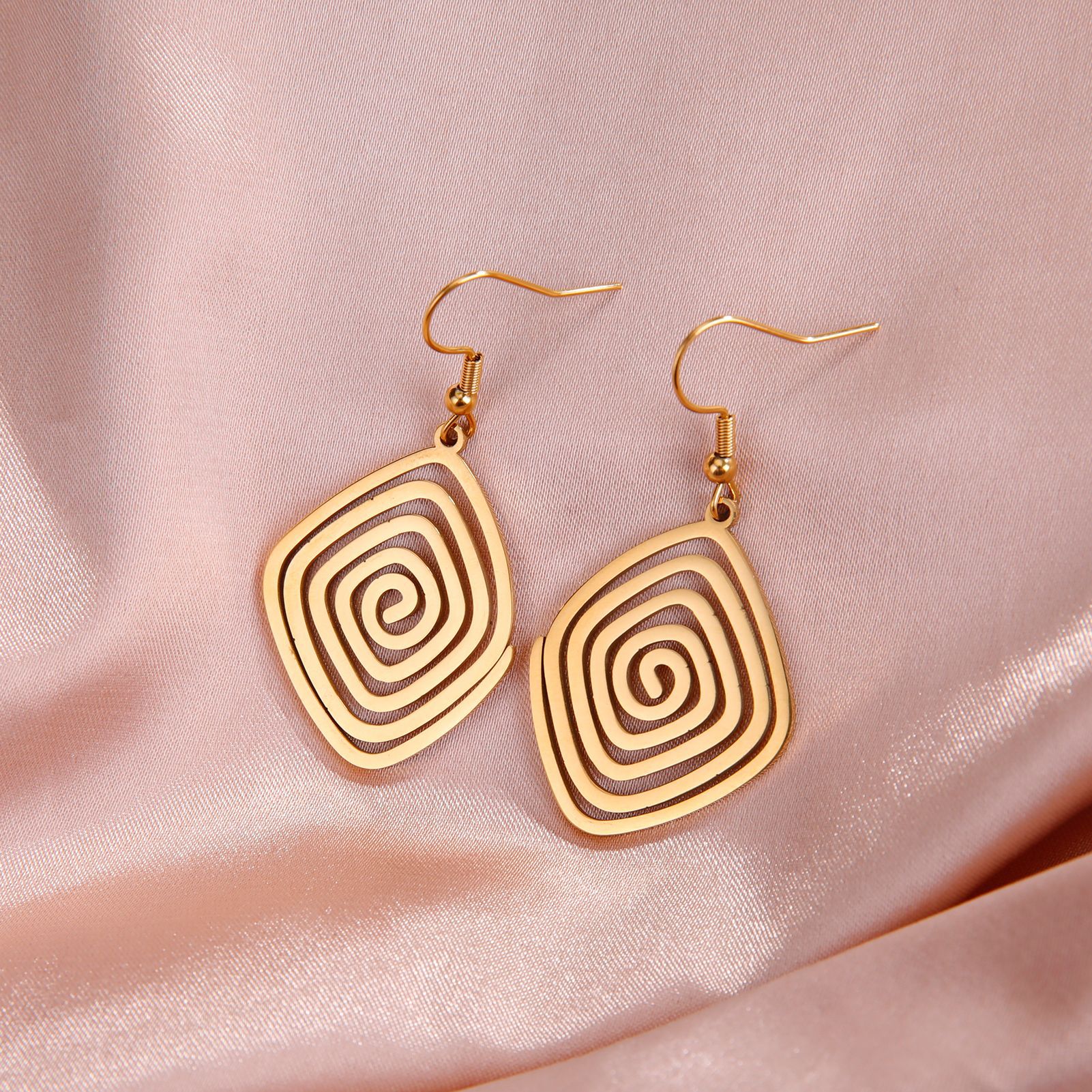 Irregular spiral vortex drop earrings for women gold color stainless steel geometric earrings trend jewelry gift wholesale
