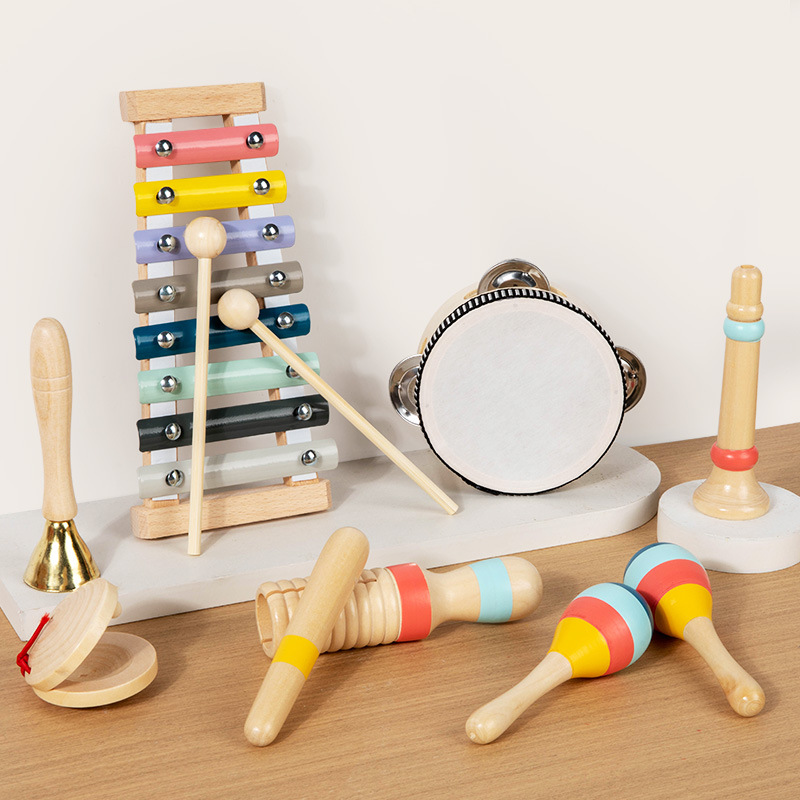 Early Children' s Simulated Musical Instruments 5-Piece Set Orff Percussion Drum Rattle Sand Hammer Toy Music suit