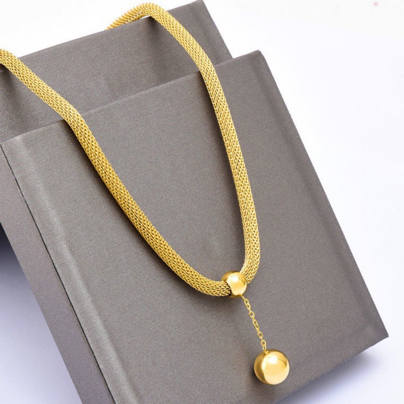 Hollow pattern bead tassel bead pendant titanium steel necklace women's all-match light luxury niche design clavicle chain advanced