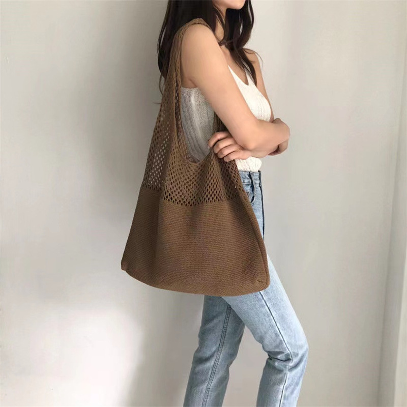 Knitted Bag for Women, Hollow-Out Shoulder Bag, New Tote Bag, Handbag, Large Capacity Bag, Women's Bag, Outdoor Cross-Border