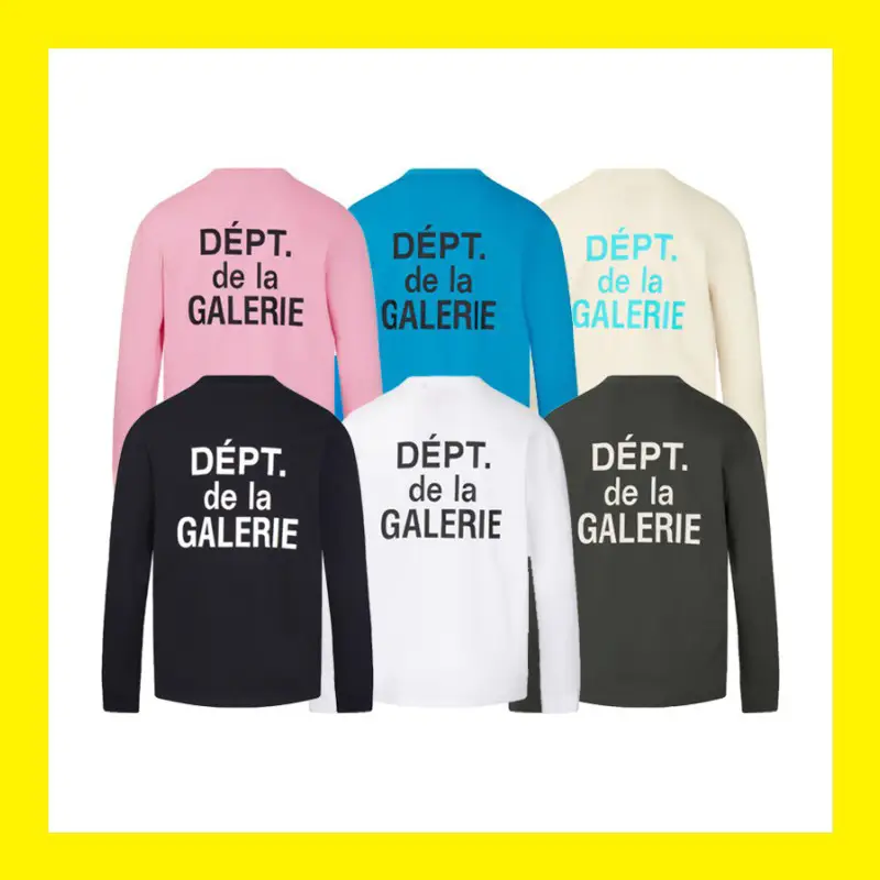 跨境Gallery Dept新款经典字母法文标语印花圆领口袋长袖打底衫潮
