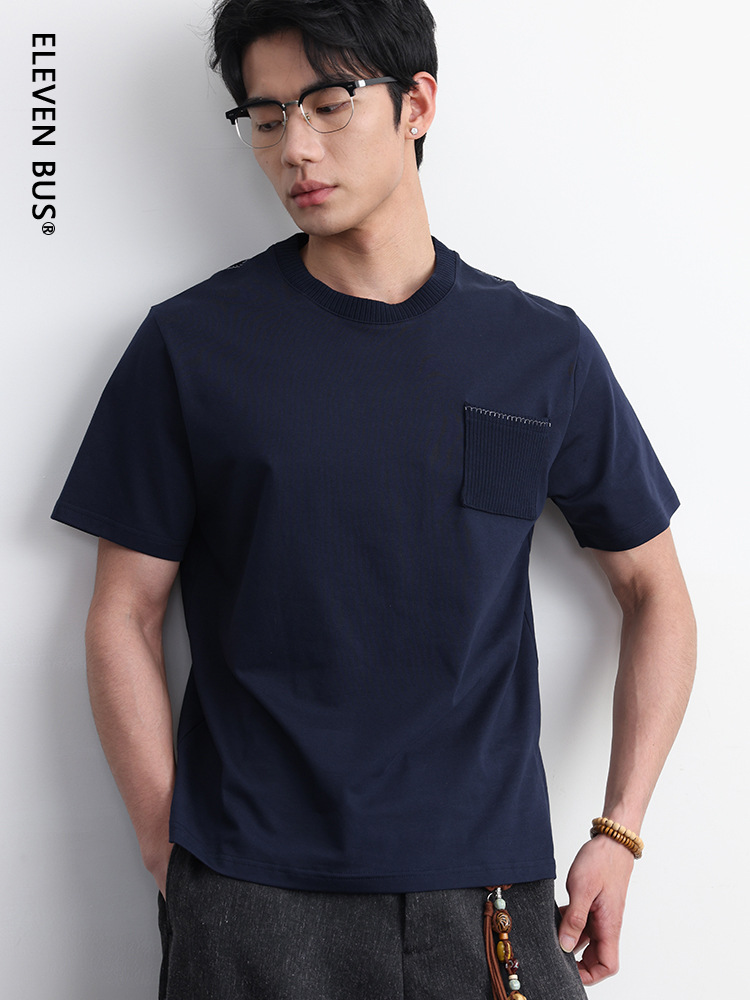 Spring and Summer New Style Solid Color Round Neck Cool Simple Men's Short-Sleeve Top Embroidered Japanese Versatile Pullover T-Shirt for Men