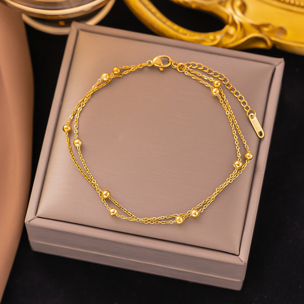 Europe and the United States cross-border 2023 new gold retro double-layer anklet female niche design sense of high-grade cold style