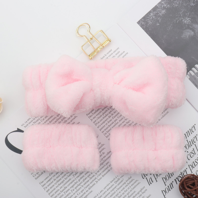 Wholesale Bow Hair Band Beauty Makeup Headband Coral Fleece Three-piece Bow Beauty Yoga Band