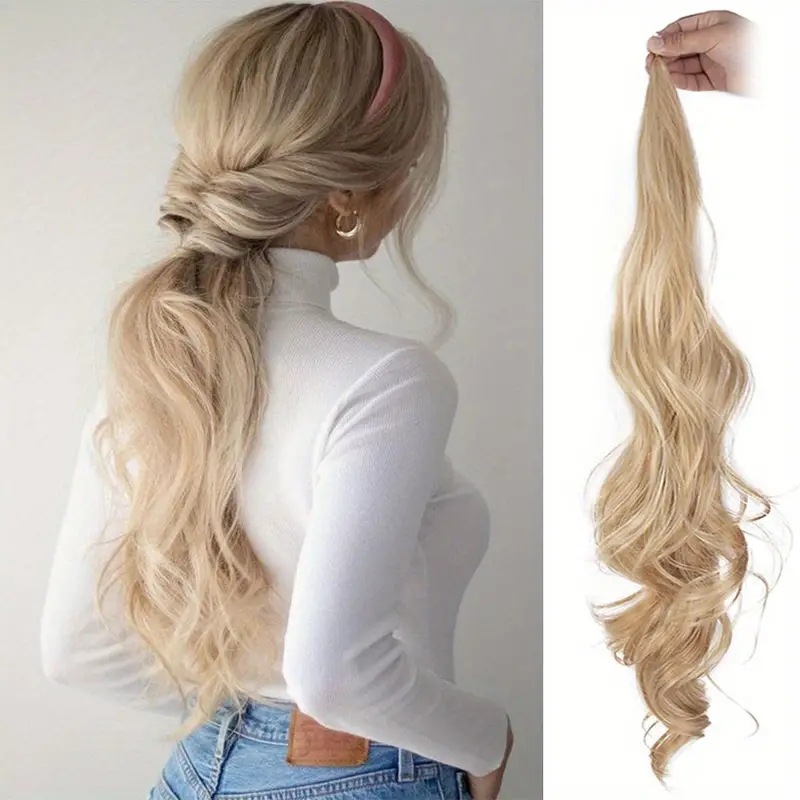 Foreign Trade Cross-Border Chemical Fiber Wig 30in Stick Hair Ponytail Wrapped Ponytail Large Wavy Curly Hair Wig