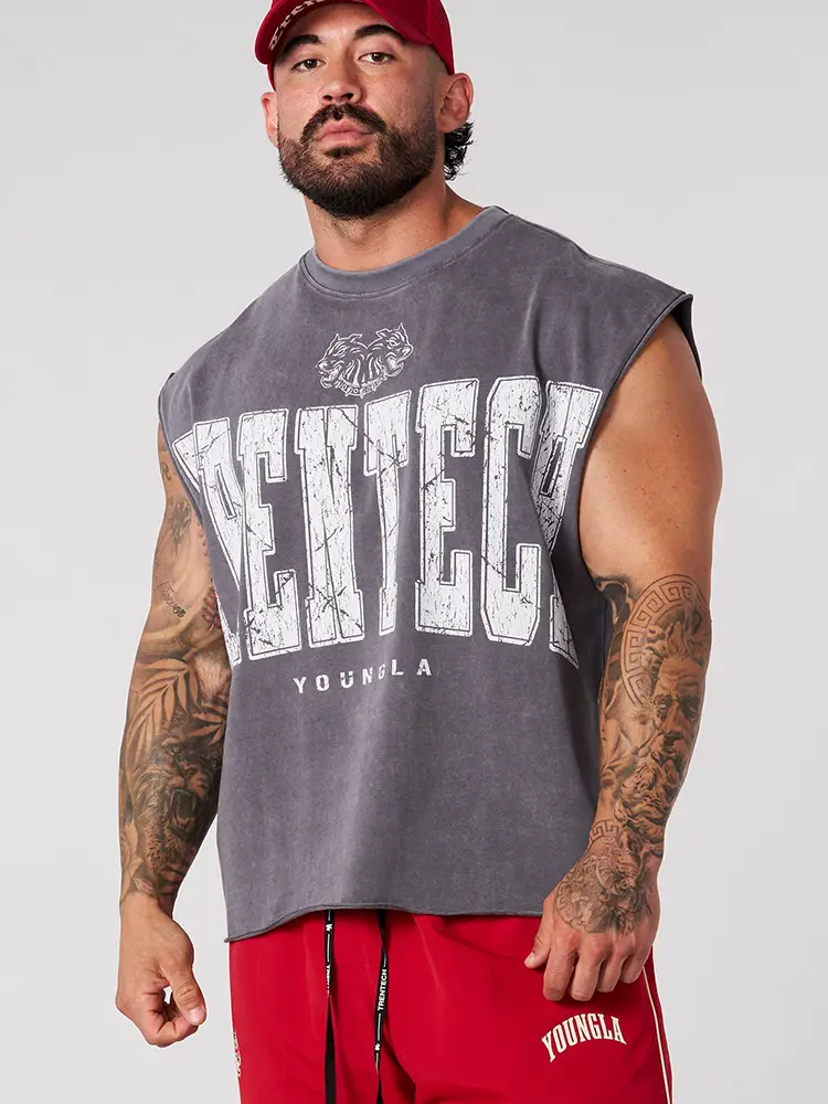 Youngla Thin Pure Cotton Loose Fitness Vest with Large American Letters, Unisex Couple Style Casual Tank Top for Summer