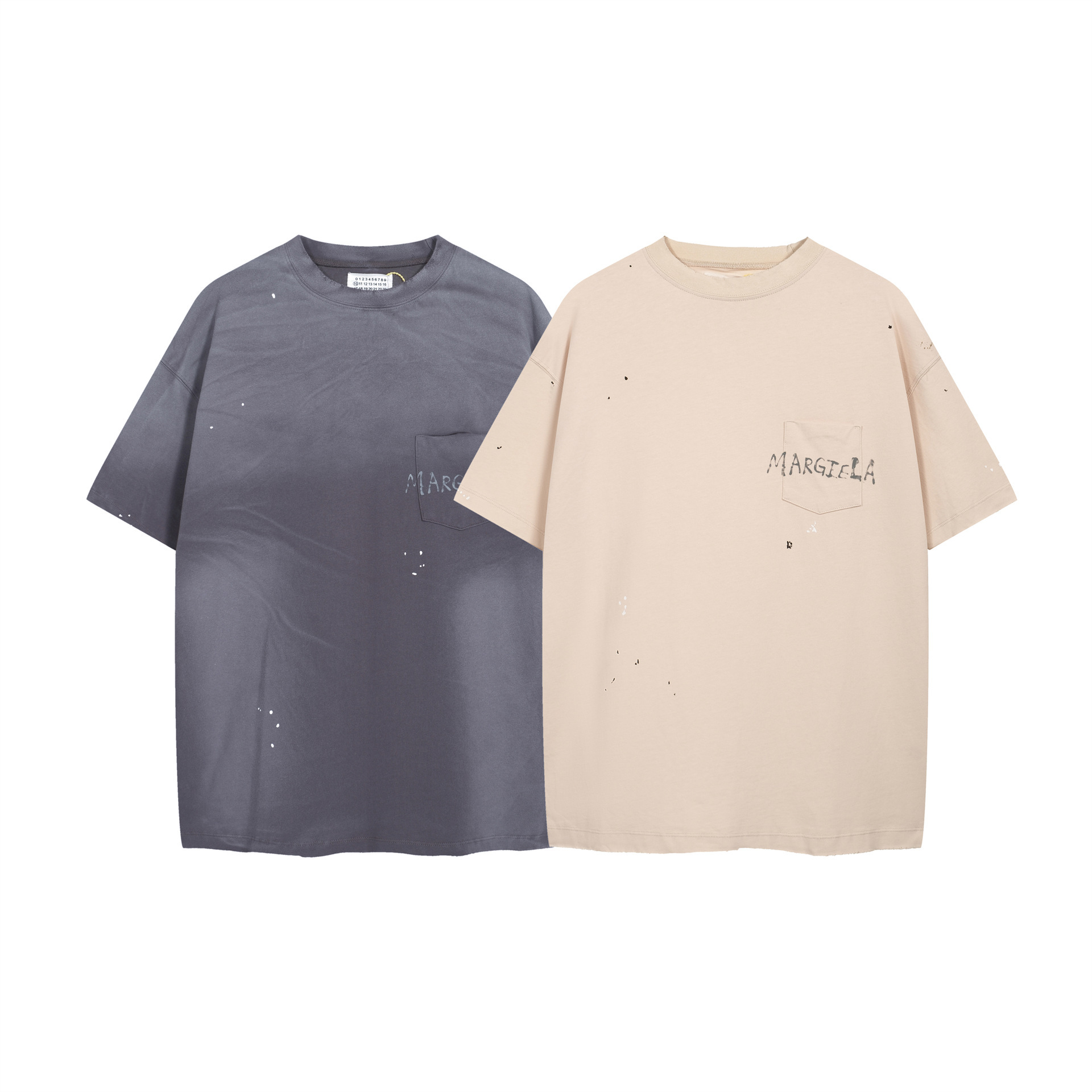 Maison Margiela MM6 new splash ink printed watch bag half high collar short sleeve T-shirt for men and women