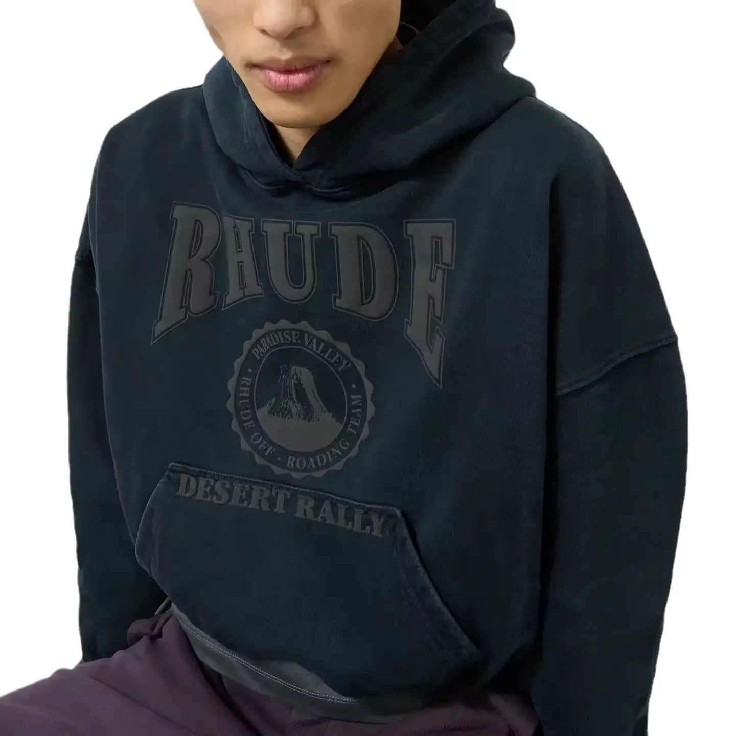 American Style Trendy Brand RHUDE Men's and Women's Loose Large Size Washed Old Vintage Badge Printed Hooded Sweater Hoodie