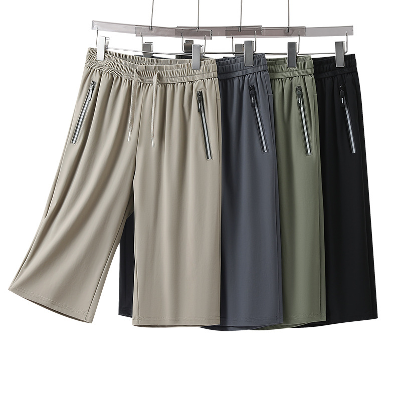 Men's Summer Ice Silk Quick-Dry Shorts, Thin Loose Casual Sports Pants, 7/8 Length Cropped Pants for Outdoor Wear