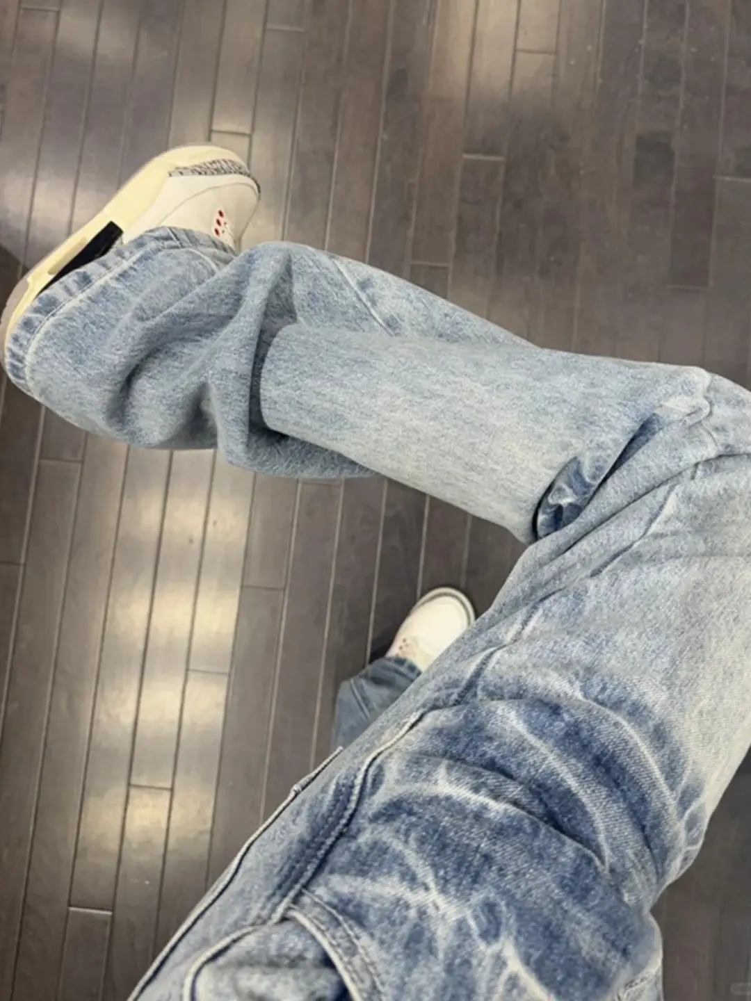 Unique Design Blue Lightning Pattern Jeans Unisex Straight-Leg American Vibe Style Pants High Street Flared Pants