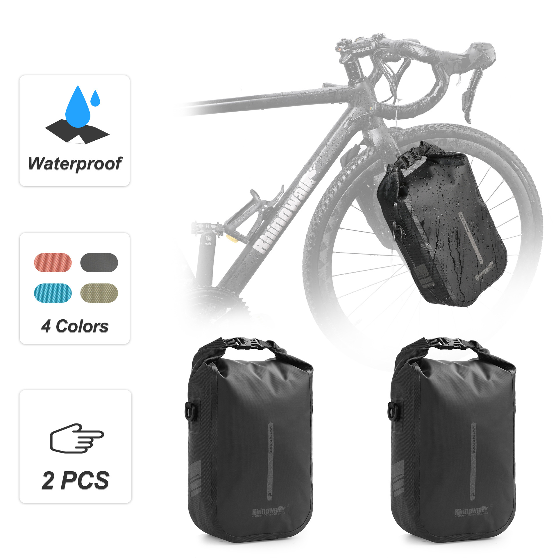 Rhino Walking Bicycle Bag 4L Full Waterproof Quick-release Buckle Melon Car Front Fork Bag Cross-border Hot-selling Riding Equipment