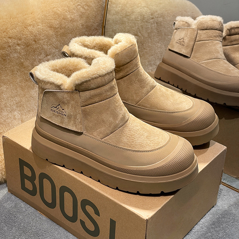 New Northeast Thick-Soled Snow Boots for Men, Outdoor Boots for Winter, Fleece-Lined and Thickened Mid-Top Warm and Cold-Proof Cotton Shoes