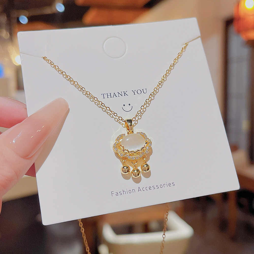 Internet Celebrity Popular Necklace Jewelry Female Style Light Luxury Design Sense Safe Lock Pendant Clavicle Chain Titanium Steel Necklace Chain Accessories