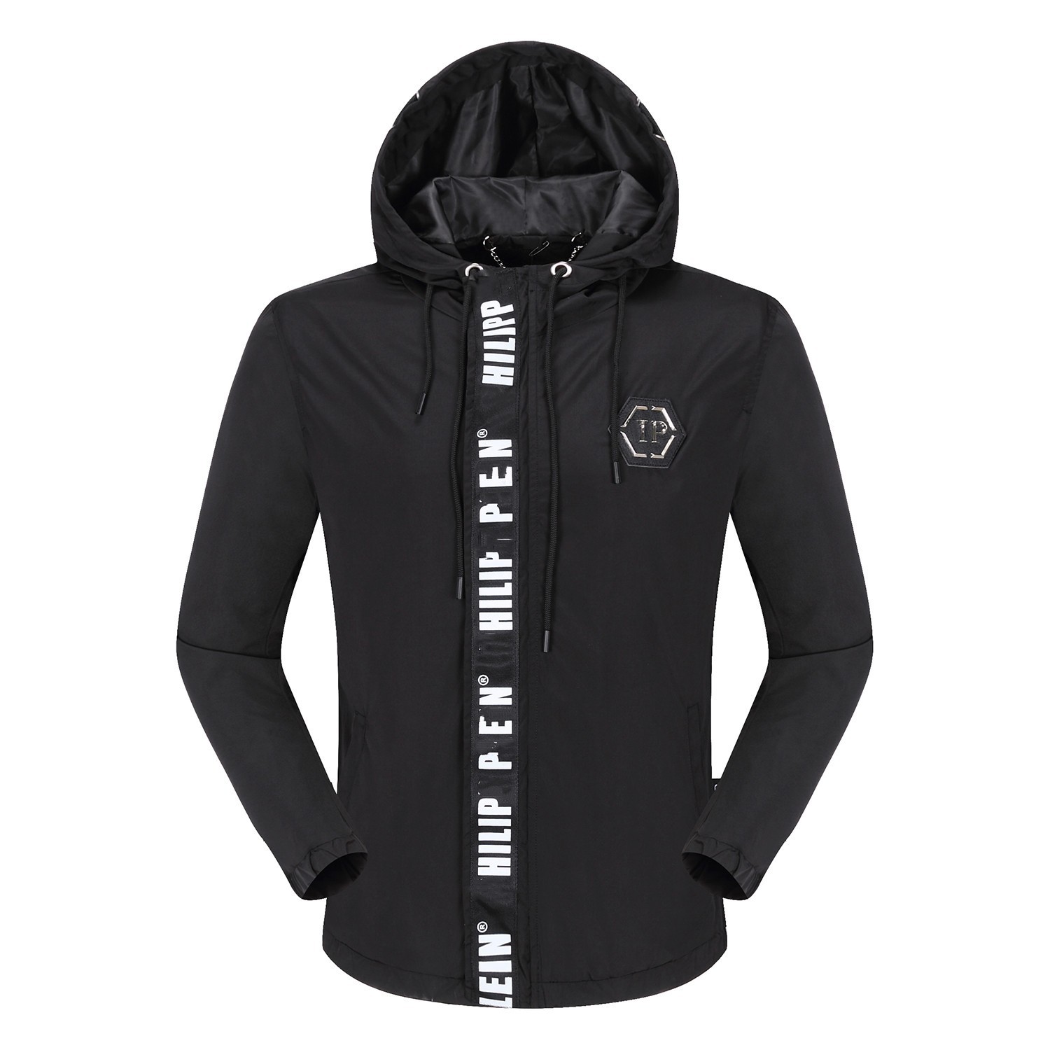 Trendy Brand Philippe Plan Autumn and Winter New Men's Jacket Zipper Black Hooded Casual Thin PP Men's Windbreaker Jacket Foto QC de 1688 na Qualit.ly