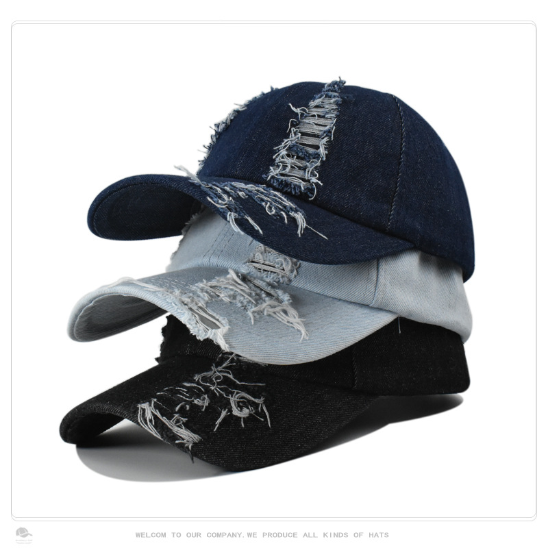 Cross-Border Hat Women's Washed Denim Personalized Fashionable Hole Men's Baseball Cap Outdoor Sun Hat Sun Protection Peaked Cap