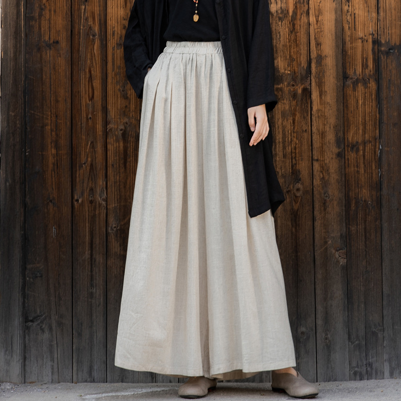 26 New Summer Cotton and Linen Women's Clothing, Thin Linen Sand-Washed Versatile Flared Skirt Pants, Women's Meditation Yoga Wide-Leg Pants