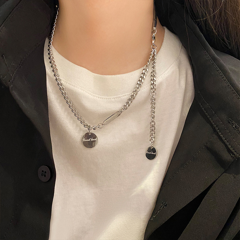 Hip-Hop Asymmetrical Titanium Steel Necklace, Fashionable Punk Style, Unisex Snake Bone Chain, Durable and Non-Fading, Versatile Accessory