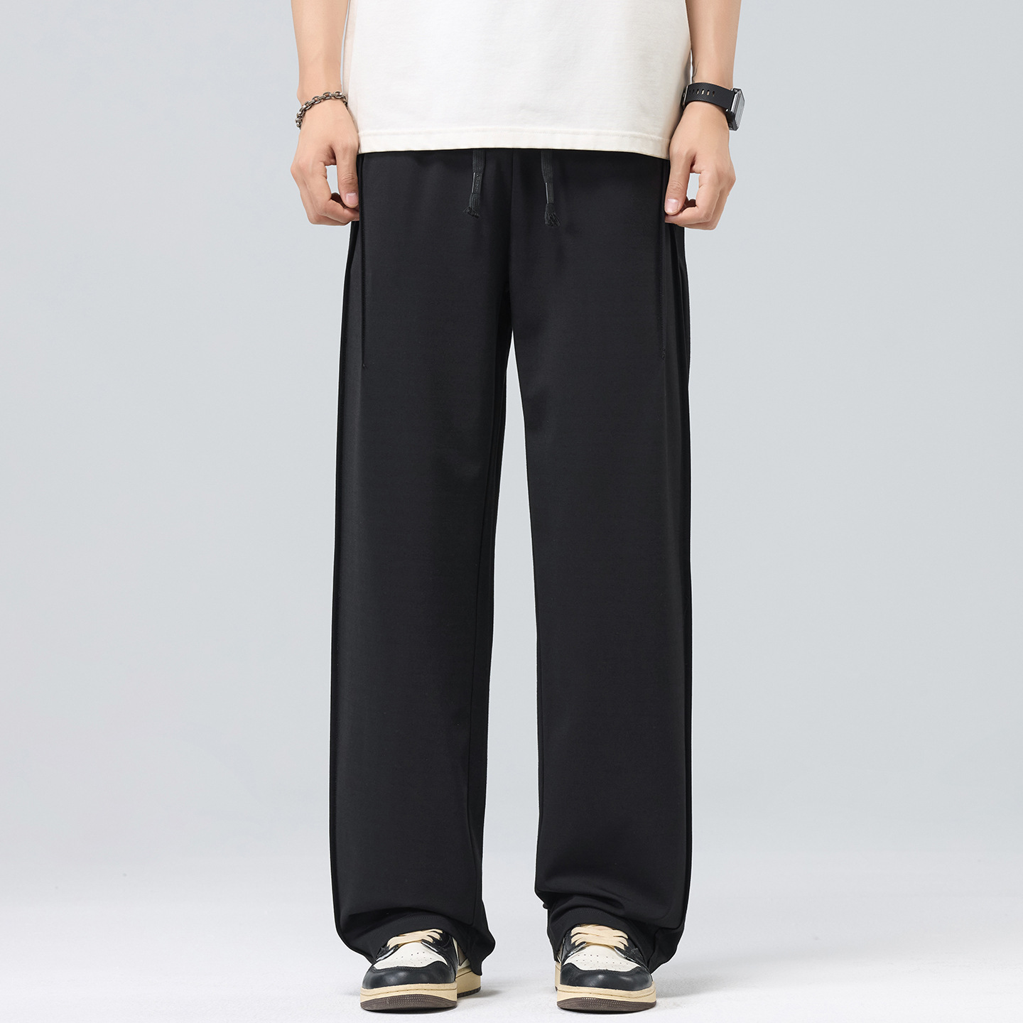 3020B | Plus-Size Men's Summer New Long Wide-Leg Casual Pants, Loose and Versatile Thin Straight-Leg Trousers.