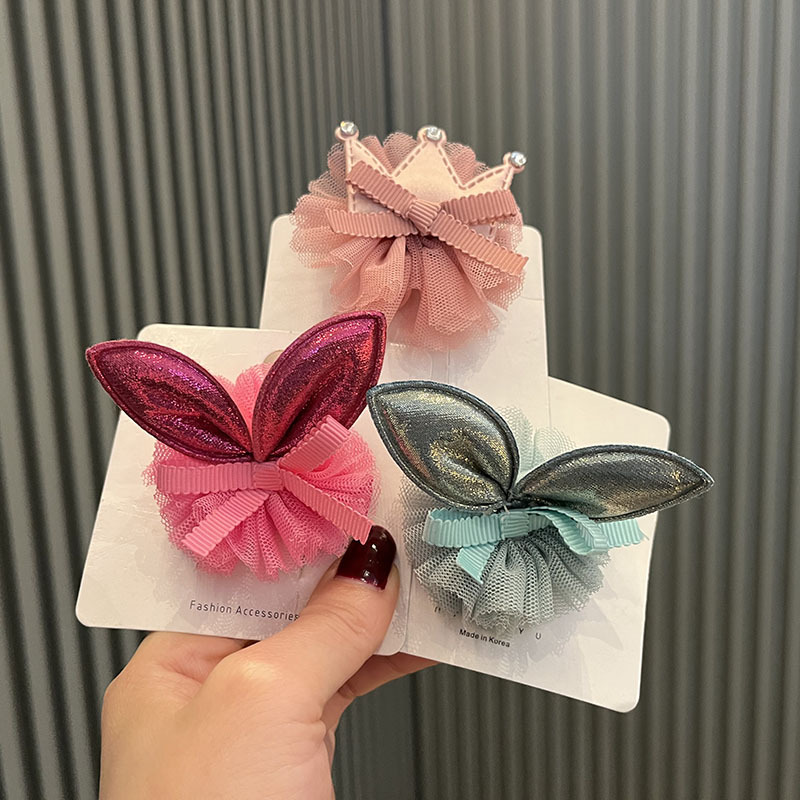 Children's hair accessories cute three-dimensional rabbit ears foreign style hairpin little girl mesh crown hairpin baby headdress wholesale